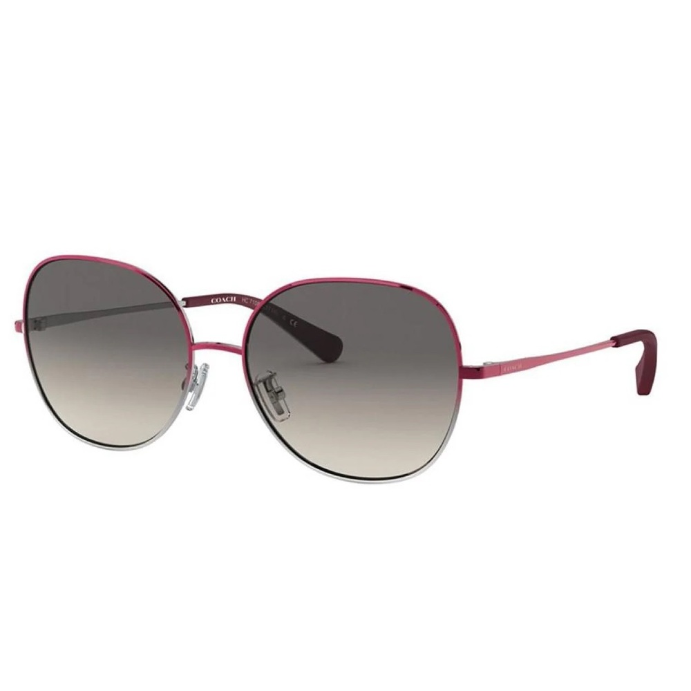 COACH Womens Round Sunglasses Burgundy Silver Gradient Metal Frame HC7108 934111